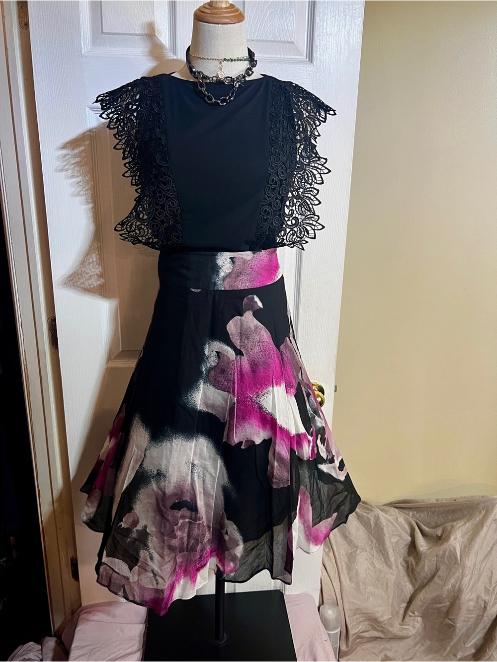 Calvin Klein Wms Floral Silk Cotton Lined Aline Pleated Boho Summer Skirt 18W